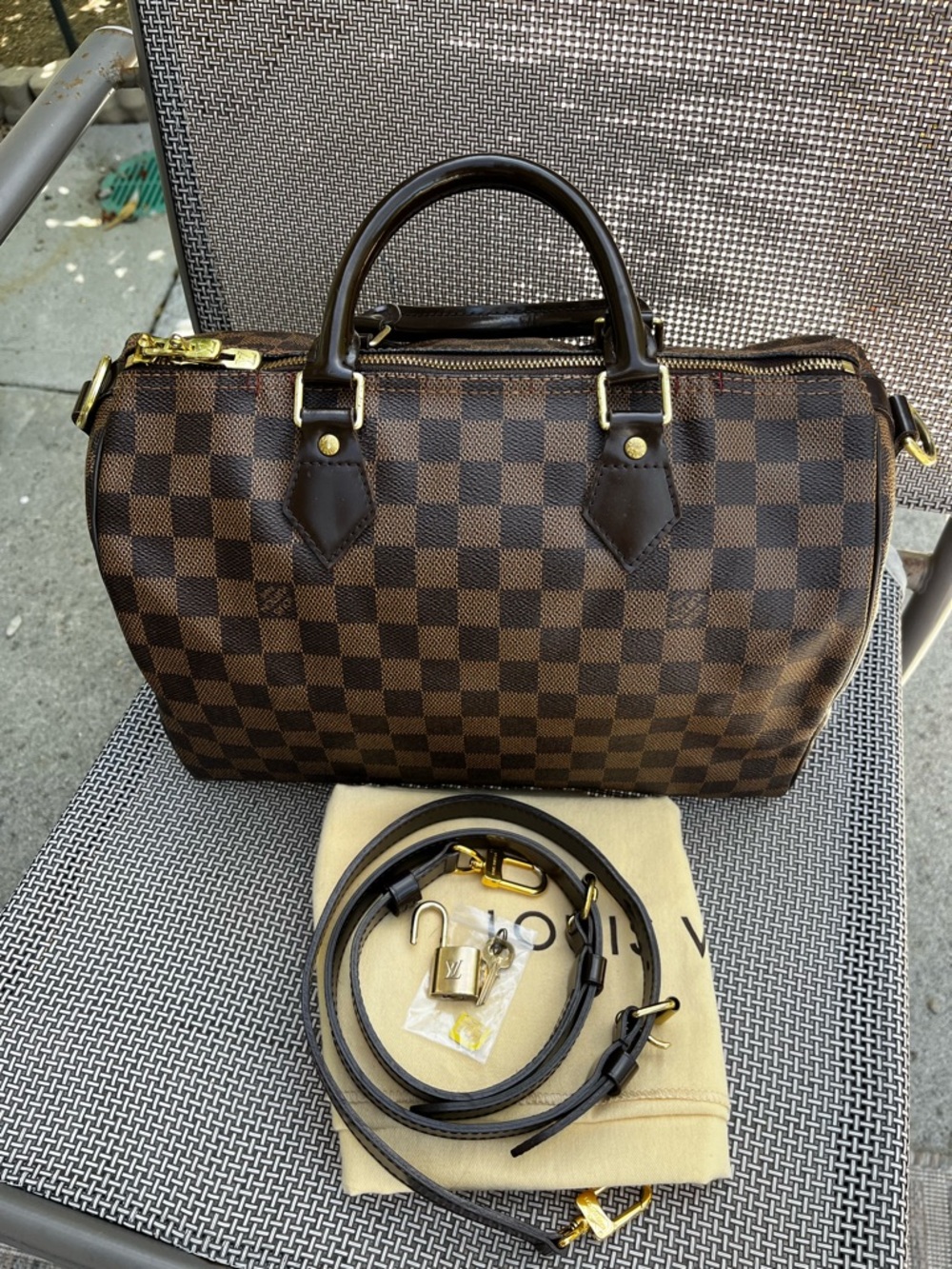 Louis Vuitton Damier Ebene Speedy Bag Dark Brown Check 30 CM  Crossbody - Picture 15 of 16